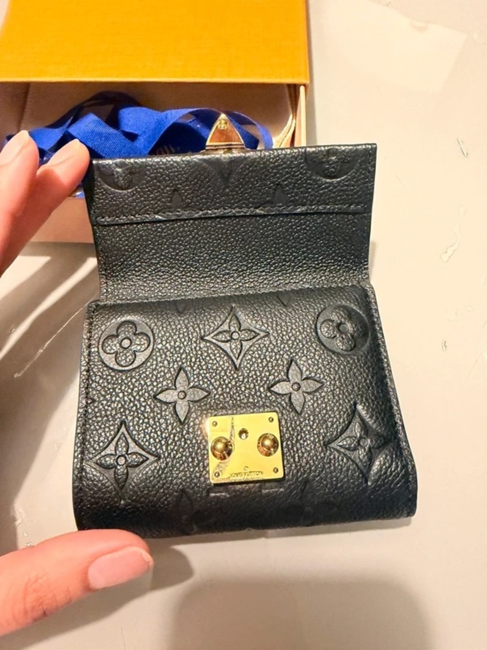 Louis Vuitton Black Embossed Monogram Leather Wallet with Gold Hardware - Picture 2 of 13